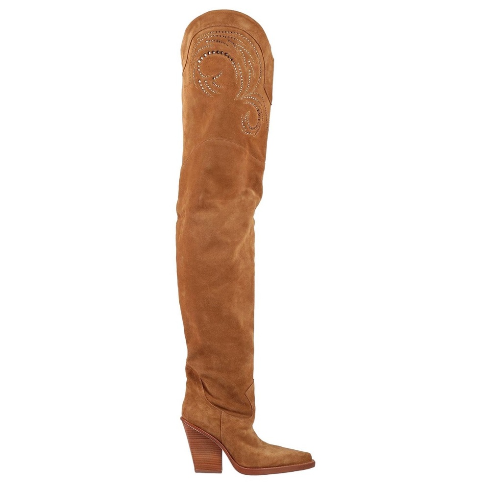 NIB CAMEL SUEDE PARIS  TEXAS THIGH HIGH BOOTS
